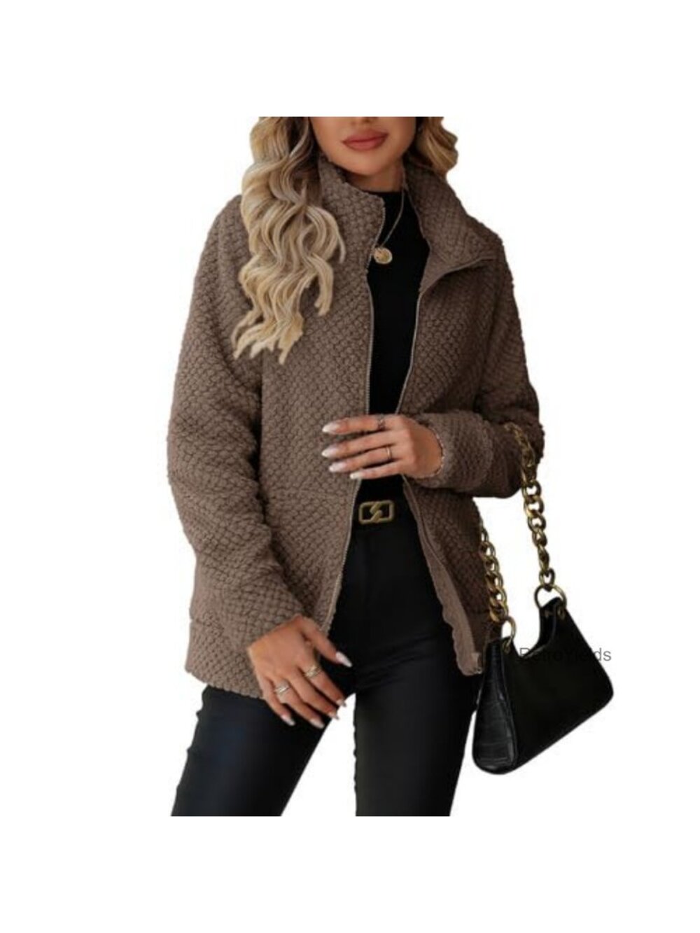 Women's Full Zip Stand Collar Fleece Sherpa Jacket with Pockets